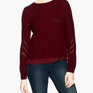 ~NEW~ Lucky Brand - Women's Nico Chiffon Hem Sweater - Red/Burgundy